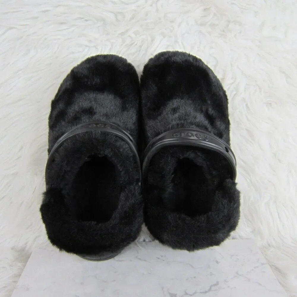 Crocs Classic Fur Sure Clogs Shoes Black Women's Size 6